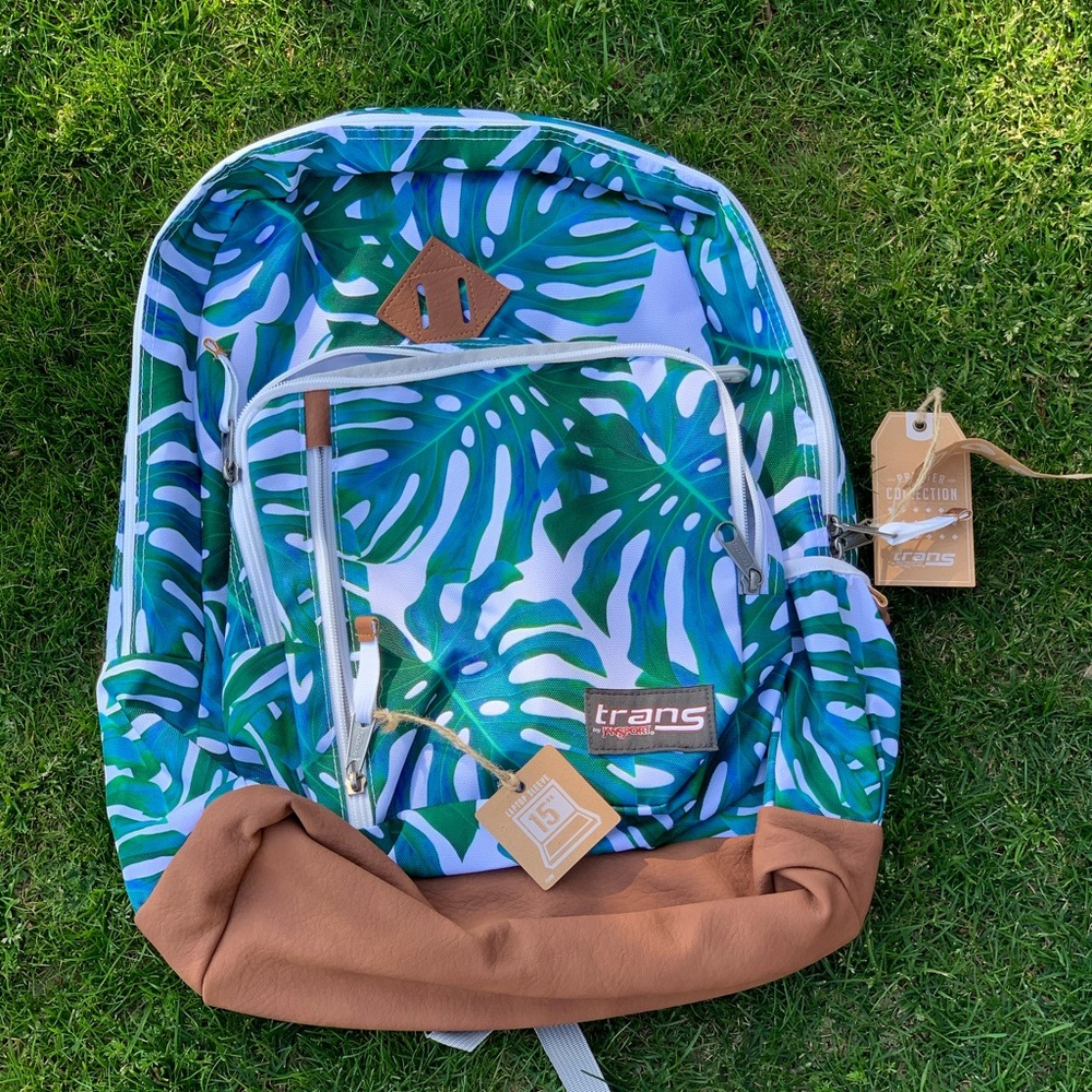 Green JanSport 18" Dakoda Backpack Travel Daypack - Picture 4 of 5